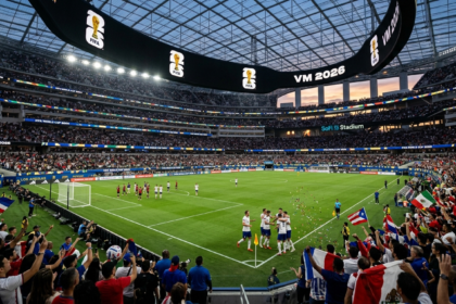 Official FIFA World Cup 2026 poster featuring mascots Zayu, Maple, and Clutch with the Trionda match ball and host city landmarks
