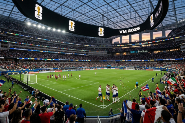 Official FIFA World Cup 2026 poster featuring mascots Zayu, Maple, and Clutch with the Trionda match ball and host city landmarks