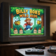 A cozy 1990s living room with a CRT TV showing the title screen of 'Billy Bob's Arcade Adventures,' surrounded by gaming clutter.